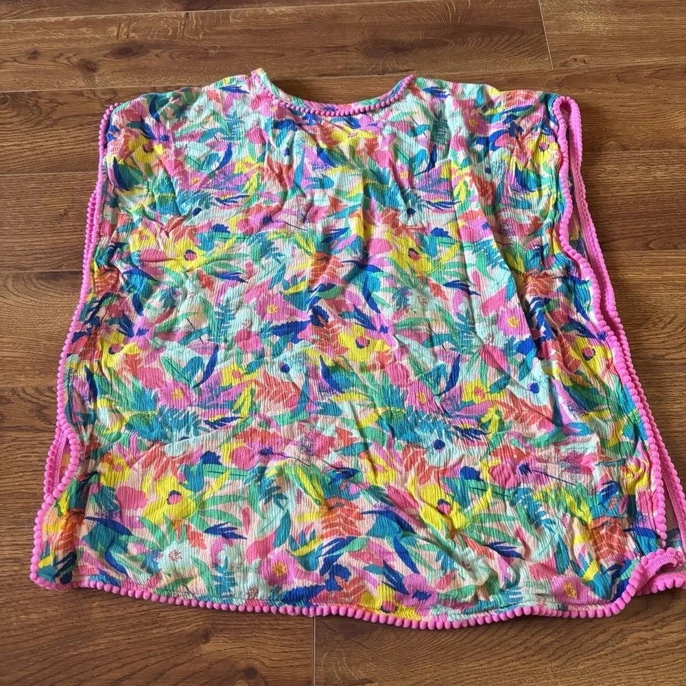 Cat & Jack Pink-Trim Floral swimsuit cover with Yellow and Blue Accents size M